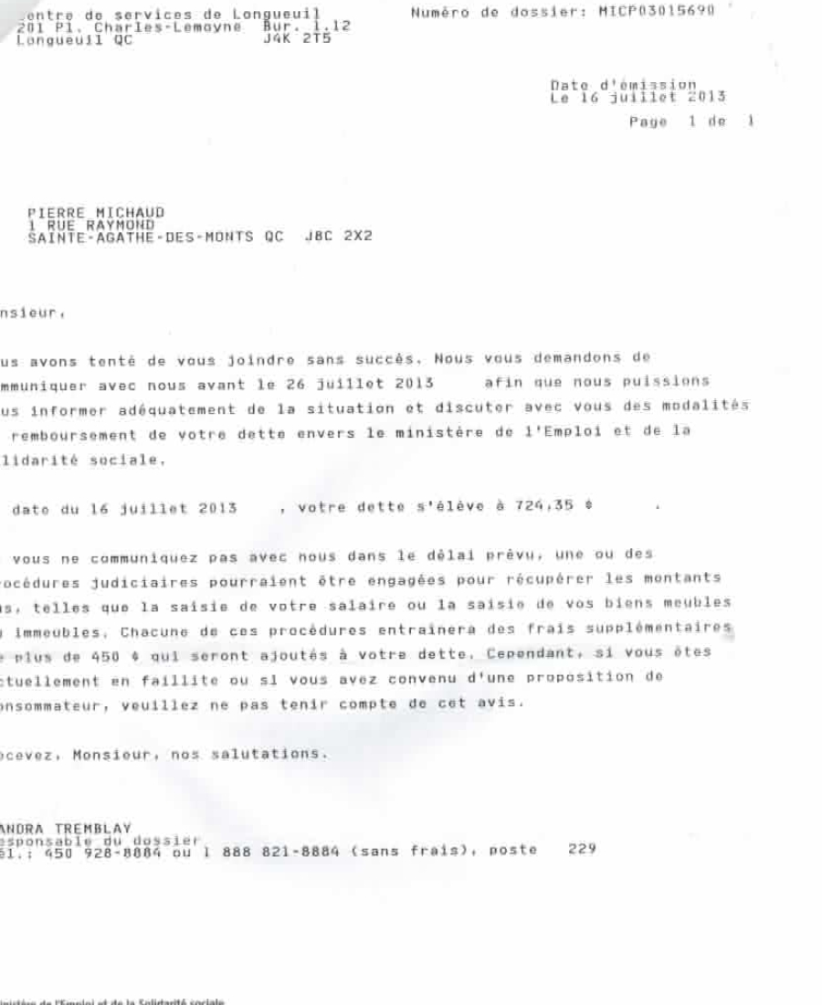 41492 +- date Lettre CLE pour dette 2 de 2 S