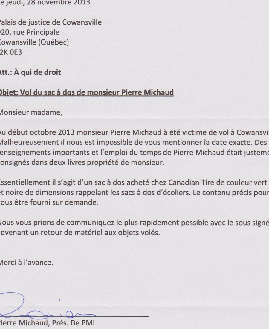 41606 Lettre police de Cowansville S