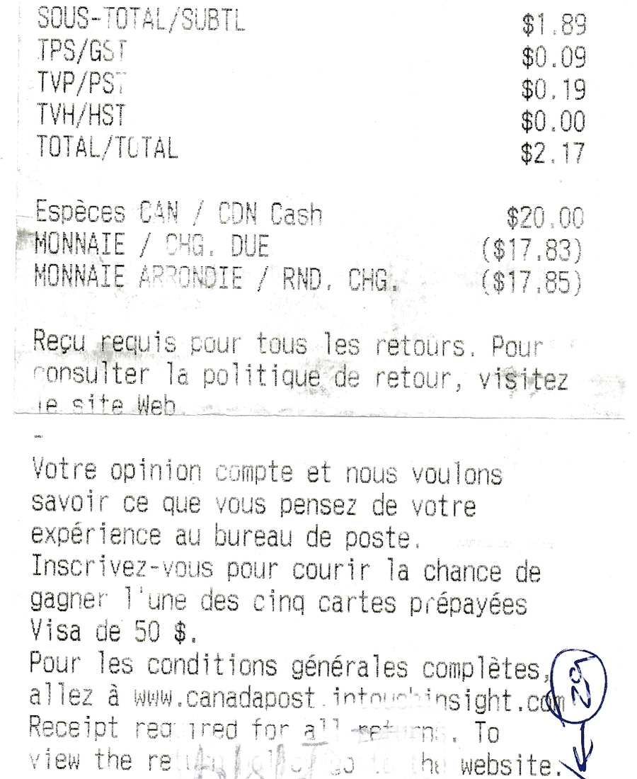 41620 Facture de timbre Valleyfield S