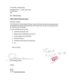 41918 PI0103102014PMIMAM lettre au 7535 Parent porte d'isolation S